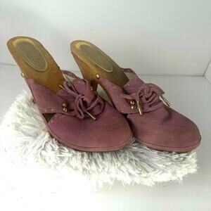 Vintage Michael Kors Dusty Rose Lace Up Suede Wooden Clog's Mules 9
